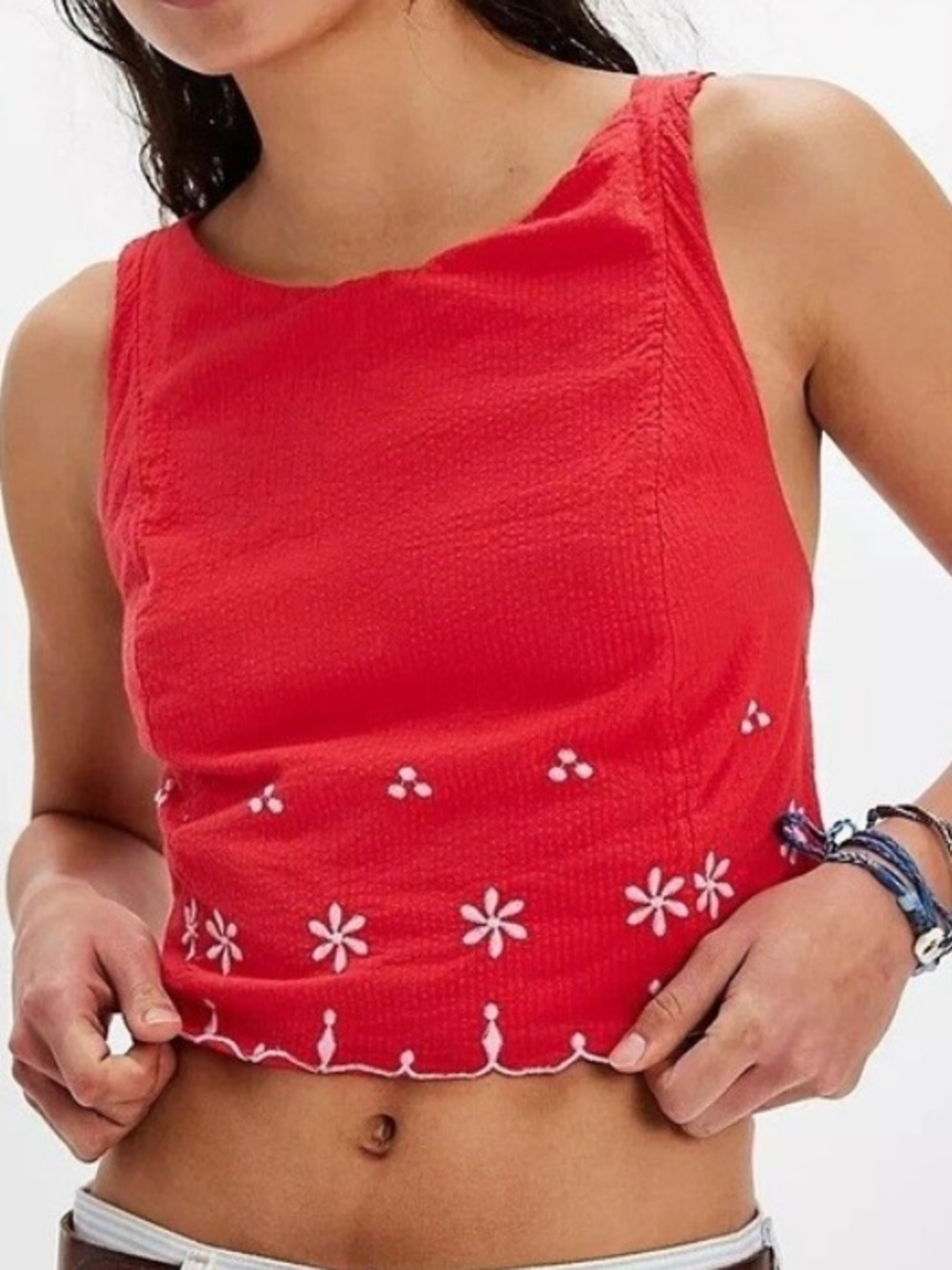 Free People Kayla Solid Embroidered Crop Top